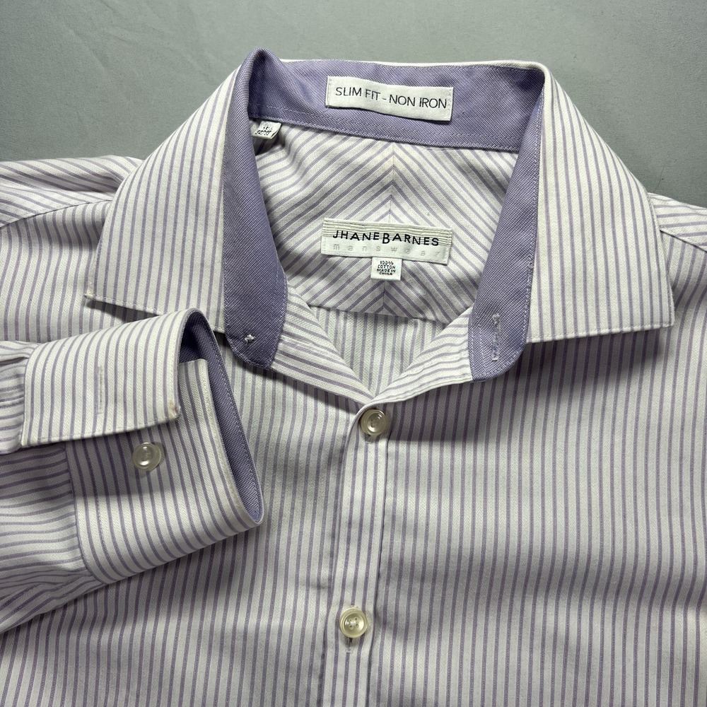 Jhane Barnes Shirt Mens 15.5 Purple White Dress Striped Button Up Career Work